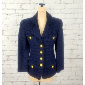 VTG Impasse New York Blazer Womens 2 Tweed Gold Buttons Corpcore Darkacademia